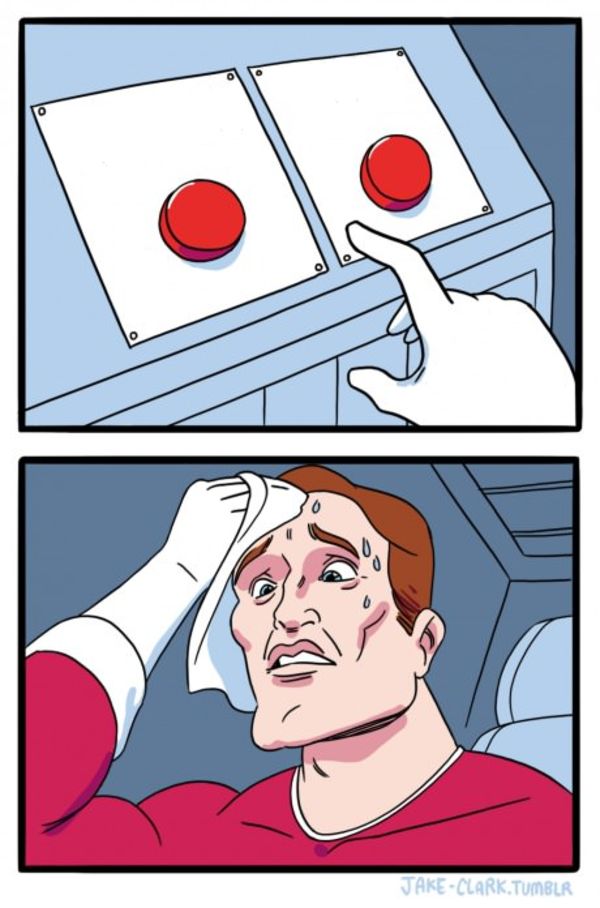 Two Buttons meme about Skin at Peace